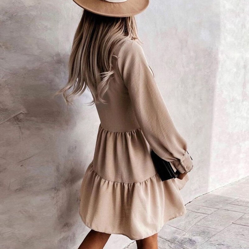 O Neck Button Draped Party A-Line Mini Dress
