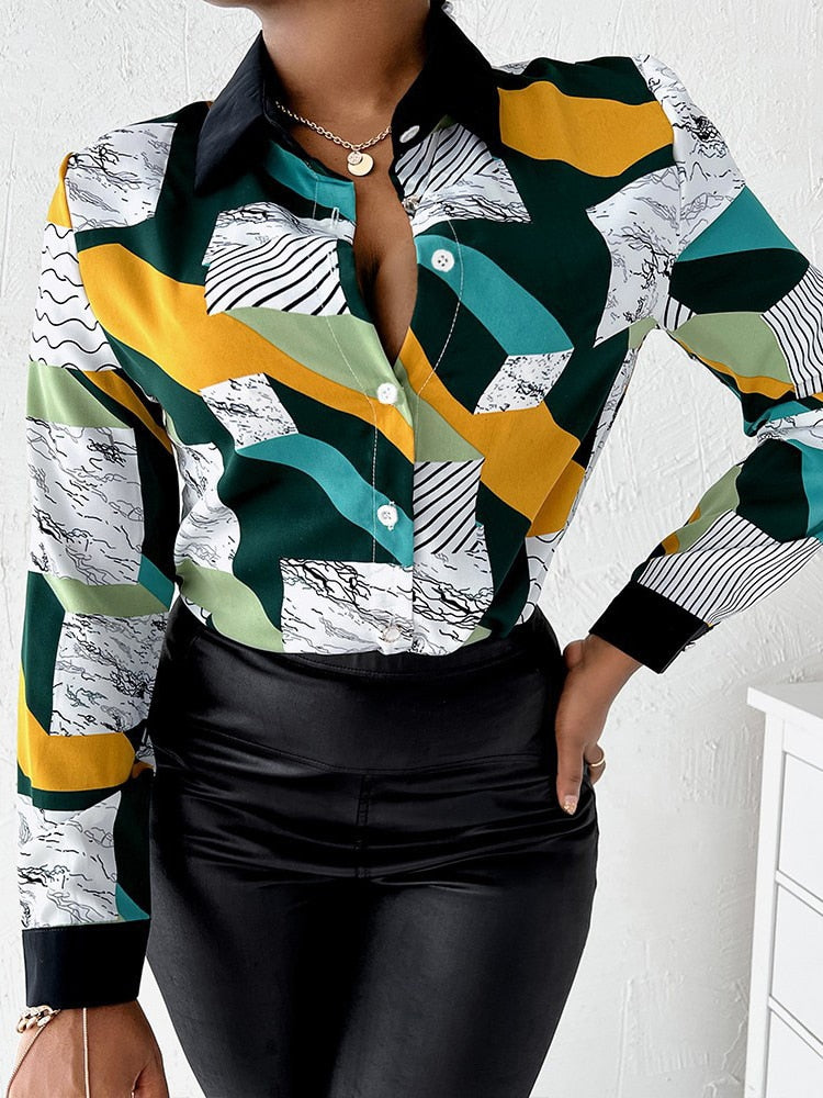 Casual Long Sleeve Striped Office Lady Shirt