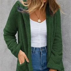 New Clothing Color Fleece Cardigan Pocket Casual Elegant Loose Fit Warm Fashion Vintage Coat