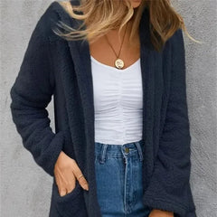 New Clothing Color Fleece Cardigan Pocket Casual Elegant Loose Fit Warm Fashion Vintage Coat