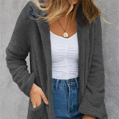 New Clothing Color Fleece Cardigan Pocket Casual Elegant Loose Fit Warm Fashion Vintage Coat