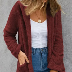 New Clothing Color Fleece Cardigan Pocket Casual Elegant Loose Fit Warm Fashion Vintage Coat