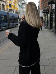Autumn Patchwork Turtleneck Fashion Casual Long Sleeve Knitted Sweater