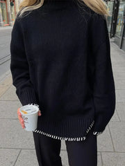 Autumn Patchwork Turtleneck Fashion Casual Long Sleeve Knitted Sweater