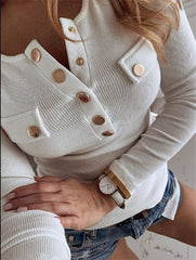 Long Sleeved Casual Button T-shirt