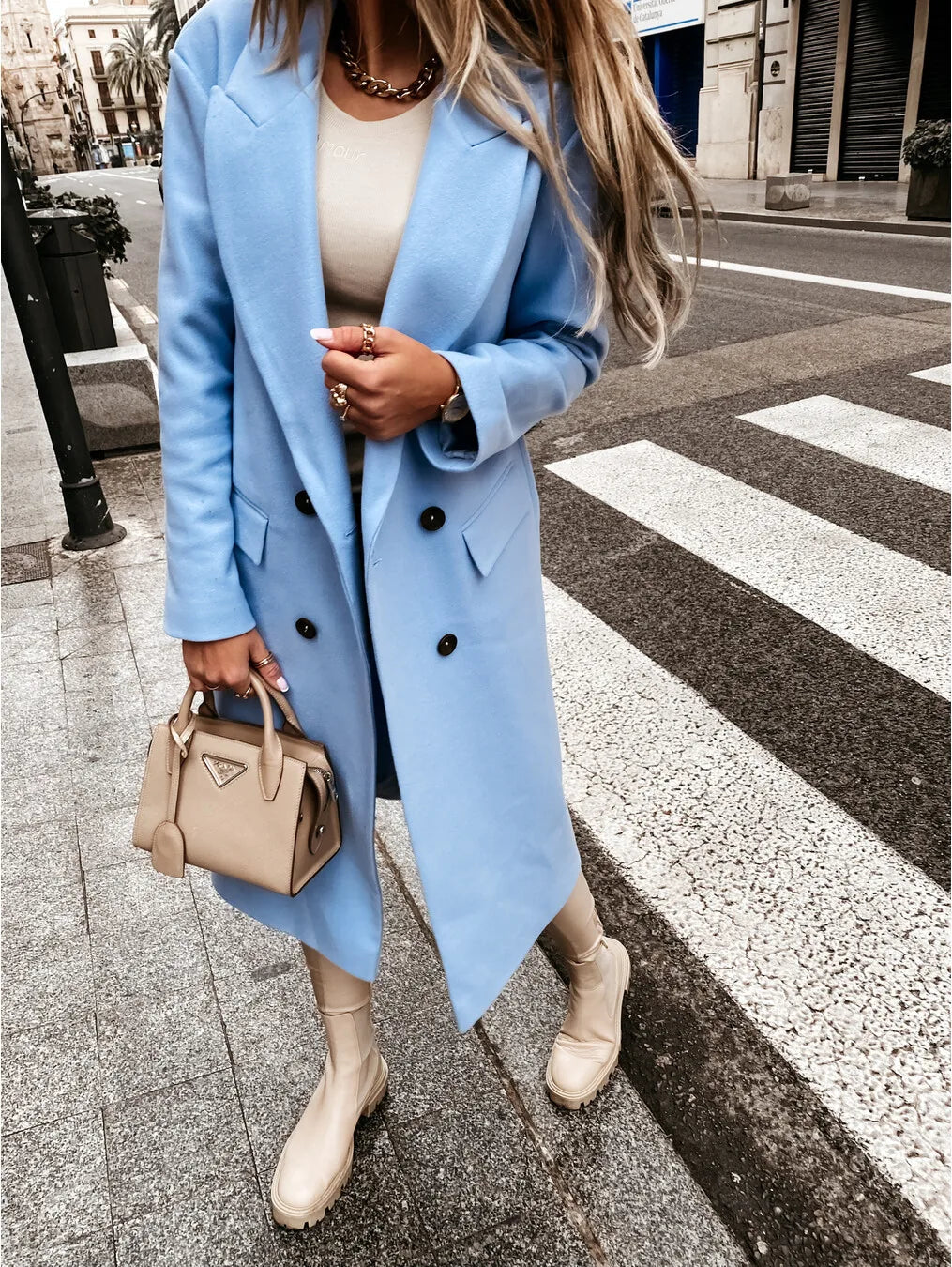 Autumn Woolen Retro Fashion Black Long Sleeve Blue Casual Winter Street Wear Loose Coat