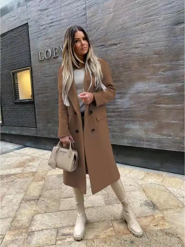 Autumn Woolen Retro Fashion Black Long Sleeve Blue Casual Winter Street Wear Loose Coat