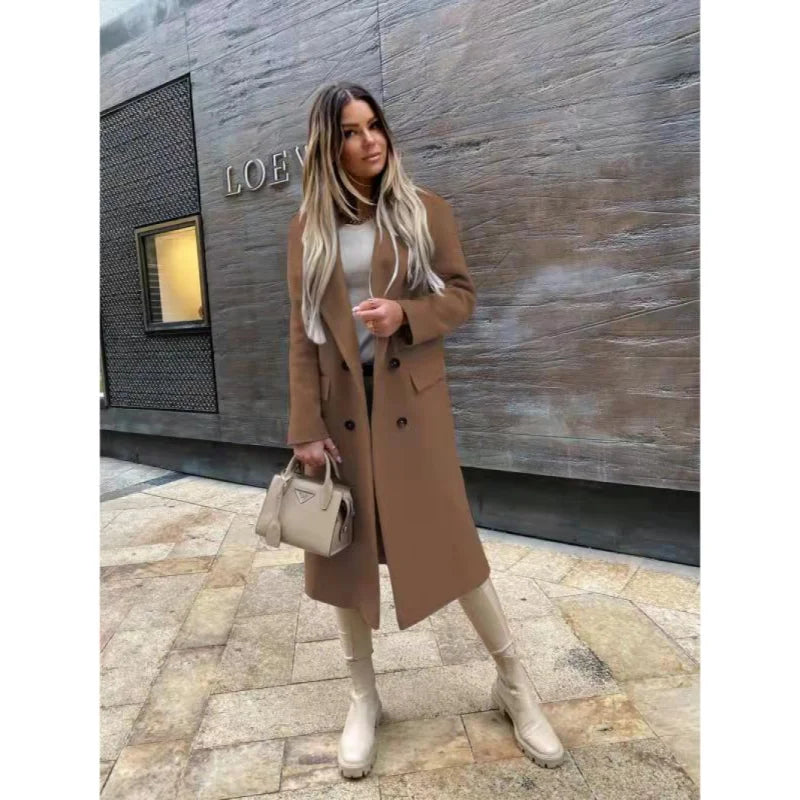Autumn Woolen Retro Fashion Black Long Sleeve Blue Casual Winter Street Wear Loose Coat