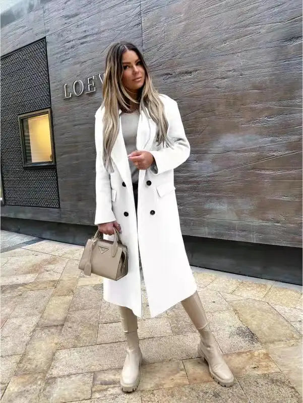 Autumn Woolen Retro Fashion Black Long Sleeve Blue Casual Winter Street Wear Loose Coat