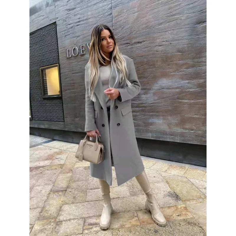Autumn Woolen Retro Fashion Black Long Sleeve Blue Casual Winter Street Wear Loose Coat