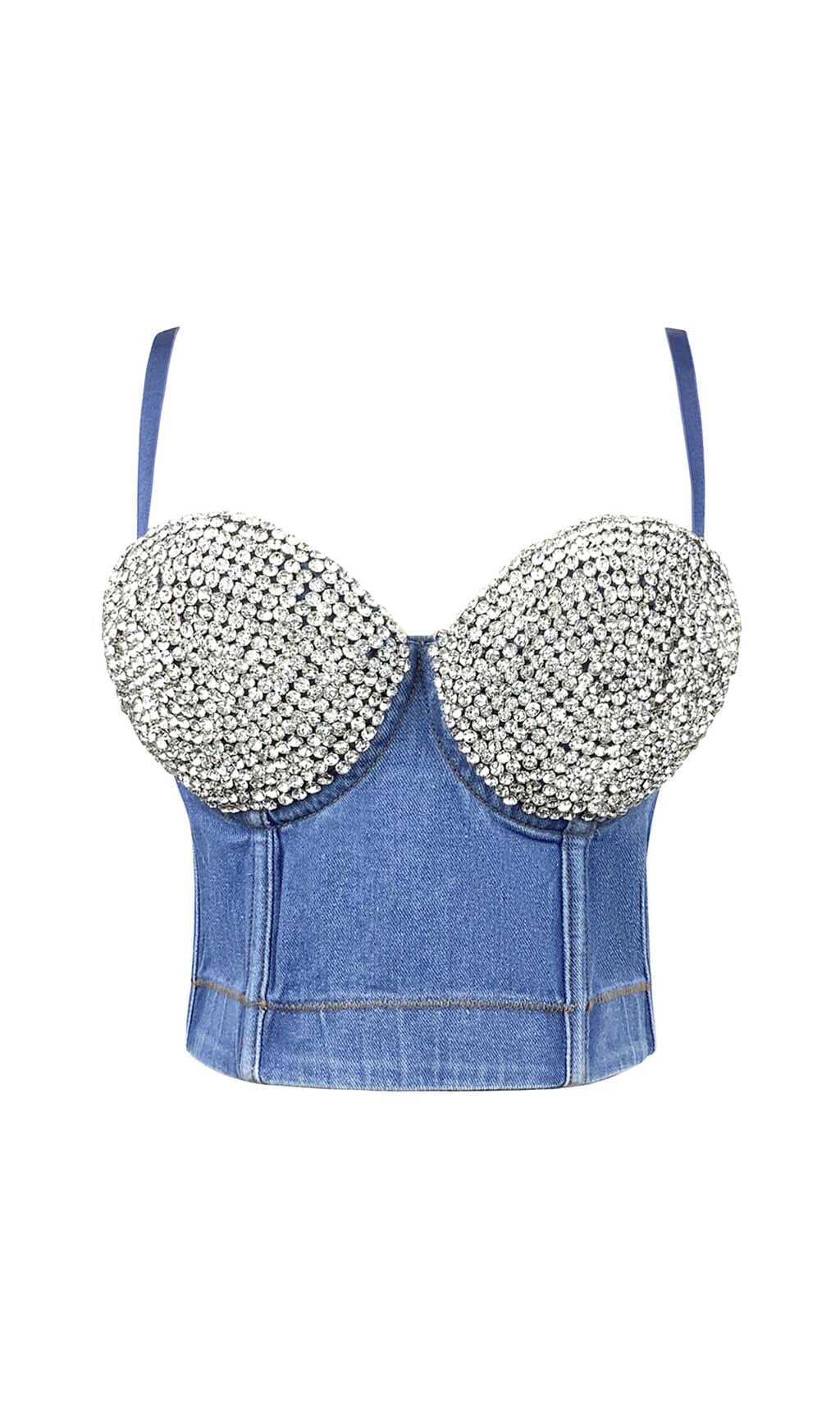 BUSTIER DENIM TOP IN BLUE