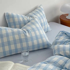 Baby Blue Plaid Bedding Set
