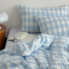 Baby Blue Plaid Bedding Set