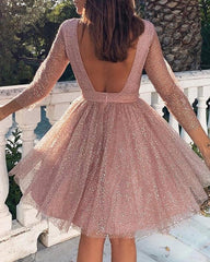 Backless glitter sheer mesh dress