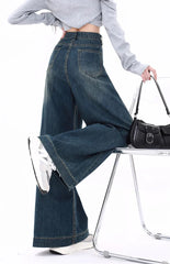 Waisted Button Denim Baggy Wide Leg Streetwear Jeans