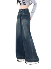 Waisted Button Denim Baggy Wide Leg Streetwear Jeans