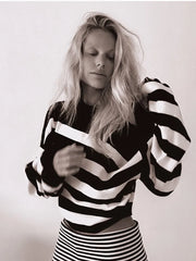 Black White Striped Irregular Collar Off Shoulder Pullover Long Sleeve Sweater