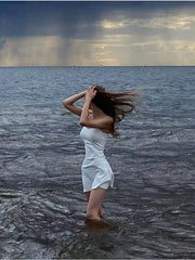 White Spaghetti Strap Sleeveless Aesthetic Beach Wear Mini Dress