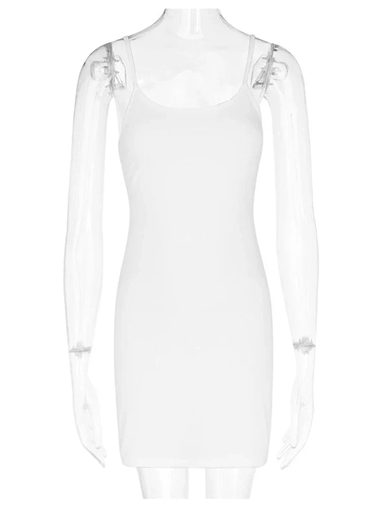 White Spaghetti Strap Sleeveless Aesthetic Beach Wear Mini Dress