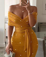 Beaded Off Shoulder Bodycon Dress