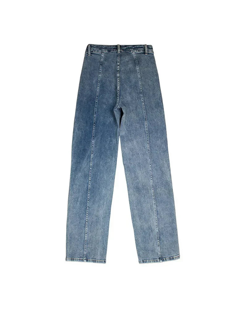 Ladies Fashion Blue Wide Leg Trousers For Mid Waisted Loose Casual Straight Denim Jeans