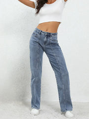 Ladies Fashion Blue Wide Leg Trousers For Mid Waisted Loose Casual Straight Denim Jeans