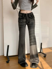 Retro Flare Y2k Streetwear Casual Fashion Washed Black New Jeans