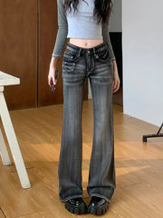 Retro Flare Y2k Streetwear Casual Fashion Washed Black New Jeans