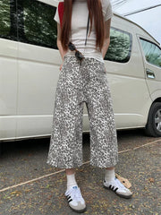 Leopard Retro Cropped Pants Streetwear Y2k Wide Leg Jeans