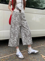 Leopard Retro Cropped Pants Streetwear Y2k Wide Leg Jeans