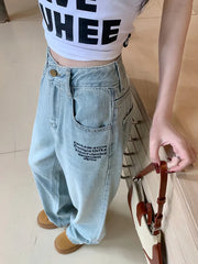Vintage Embroidered Straight For Spring Streetwear High Waist Long Jeans