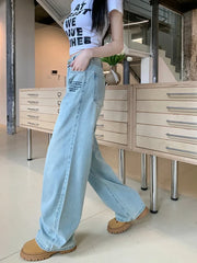 Vintage Embroidered Straight For Spring Streetwear High Waist Long Jeans