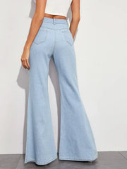 WomenHigh Waist Button Fly Flare Casual Wide Leg Denim With Pockets Jeans