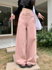 WomenWide Leg Fashion Vintage High-waisted Streetwear Clothes Jeans