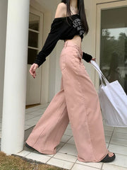 WomenWide Leg Fashion Vintage High-waisted Streetwear Clothes Jeans