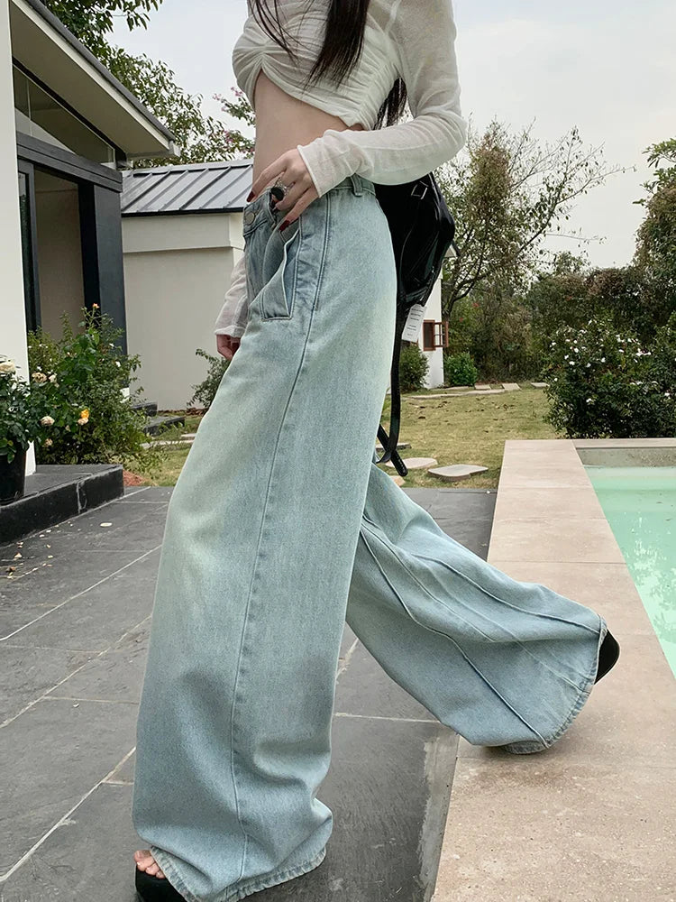 WomenWide Leg Fashion Vintage High-waisted Streetwear Clothes Jeans