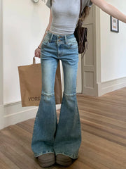 WomenWaist Streetwear Flared Fashion Stretch Slim Washed Denim Jeans