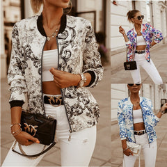 Flower Print Long Sleeve Coats