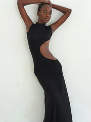 Hollow Out Sleeveless High Waist Bodycon Elegant Fashion Evening Party Maxi Dresses