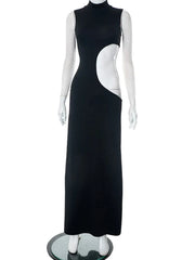 Hollow Out Sleeveless High Waist Bodycon Elegant Fashion Evening Party Maxi Dresses