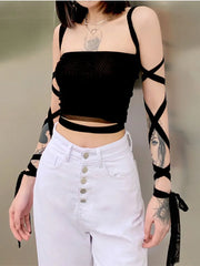 Mesh Lace Up Bandage Fairy Grunge Cyber Y2k Mall Goth Crop Top