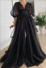 Black Mesh Starry Tulle Elegant Dresses