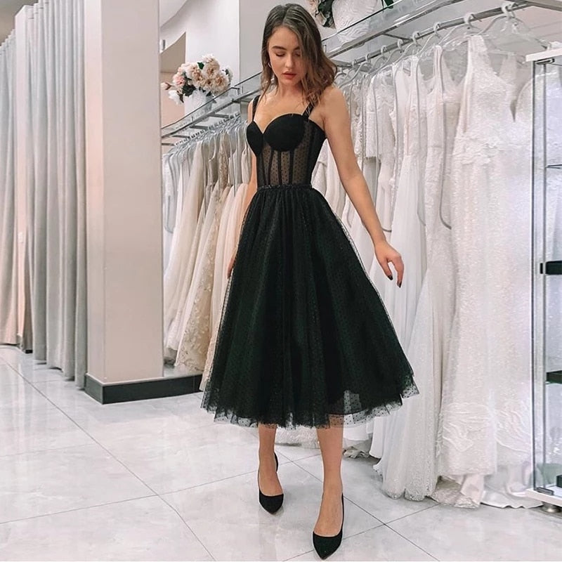 Black Polka Dot Tulle Short Prom Dresses