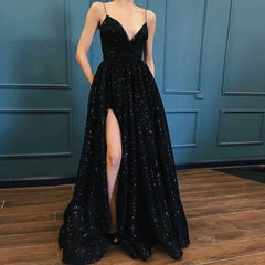 Black V-neck Prom party evening dresses