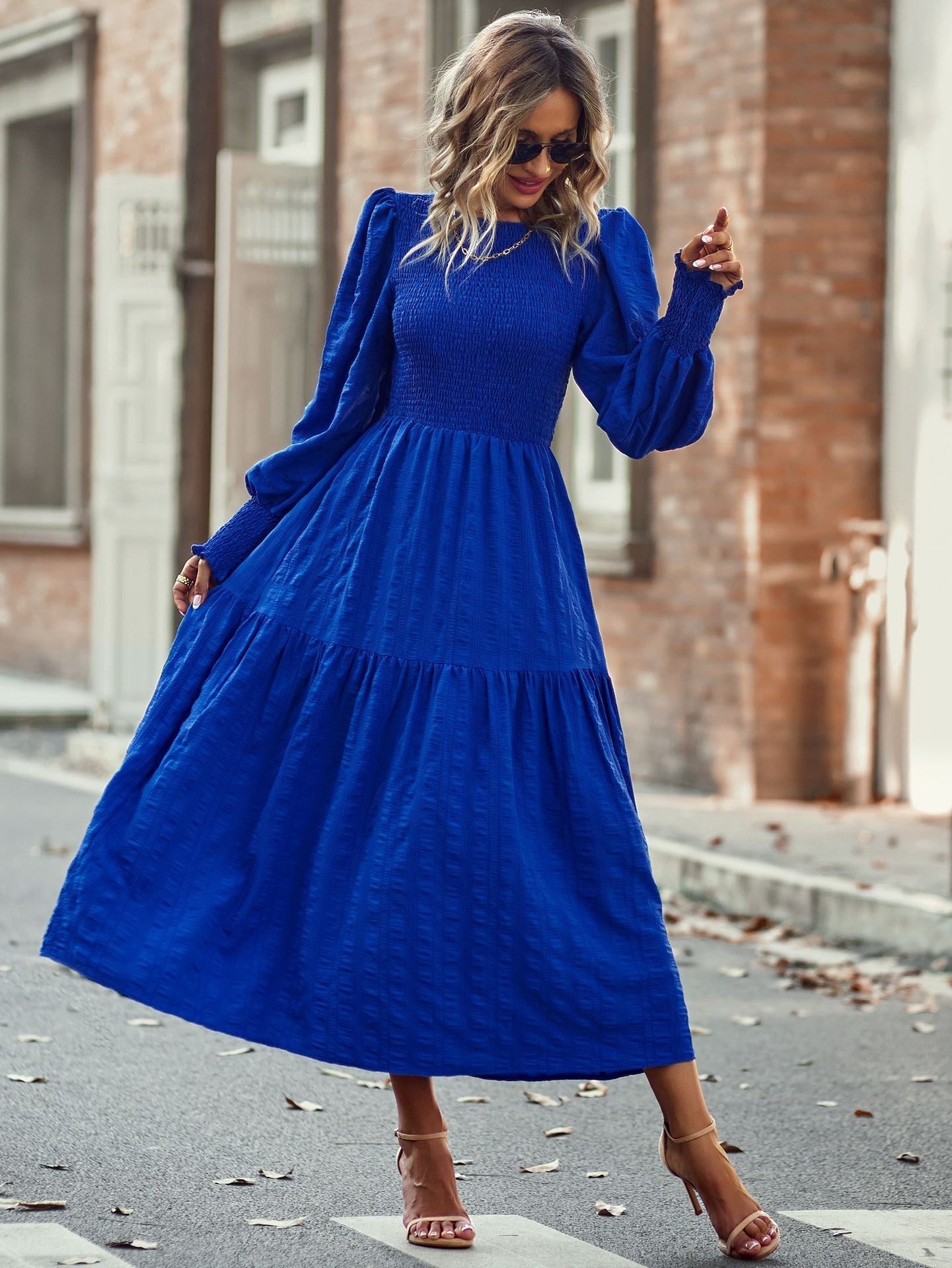 Bohemia A-line Solid Lantern Sleeve Maxi Dress