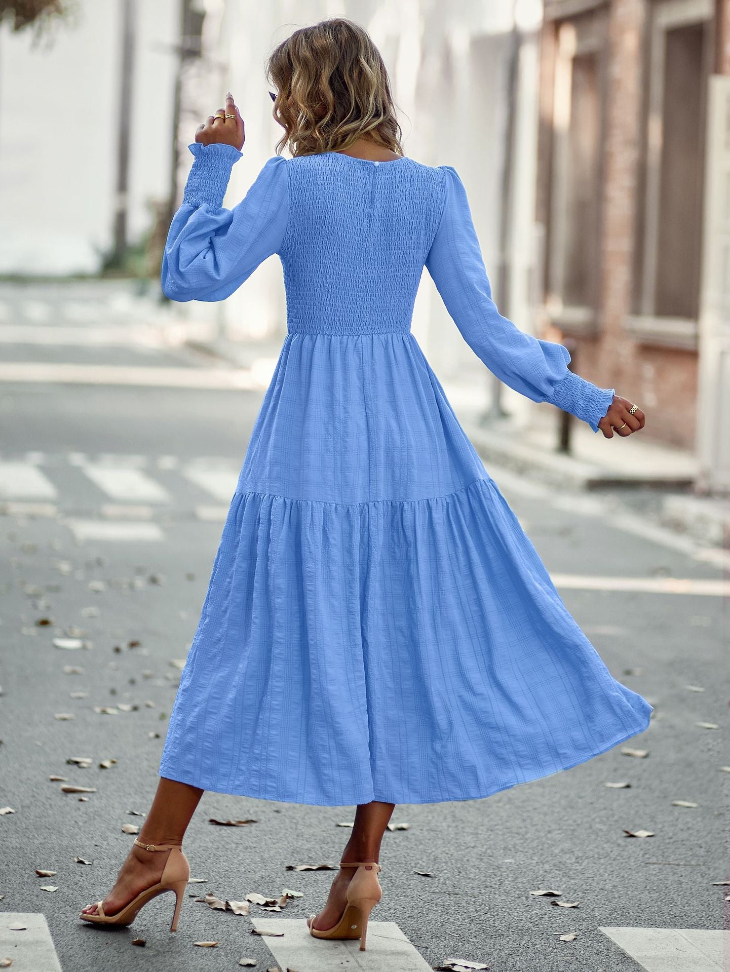 Bohemia A-line Solid Lantern Sleeve Maxi Dress