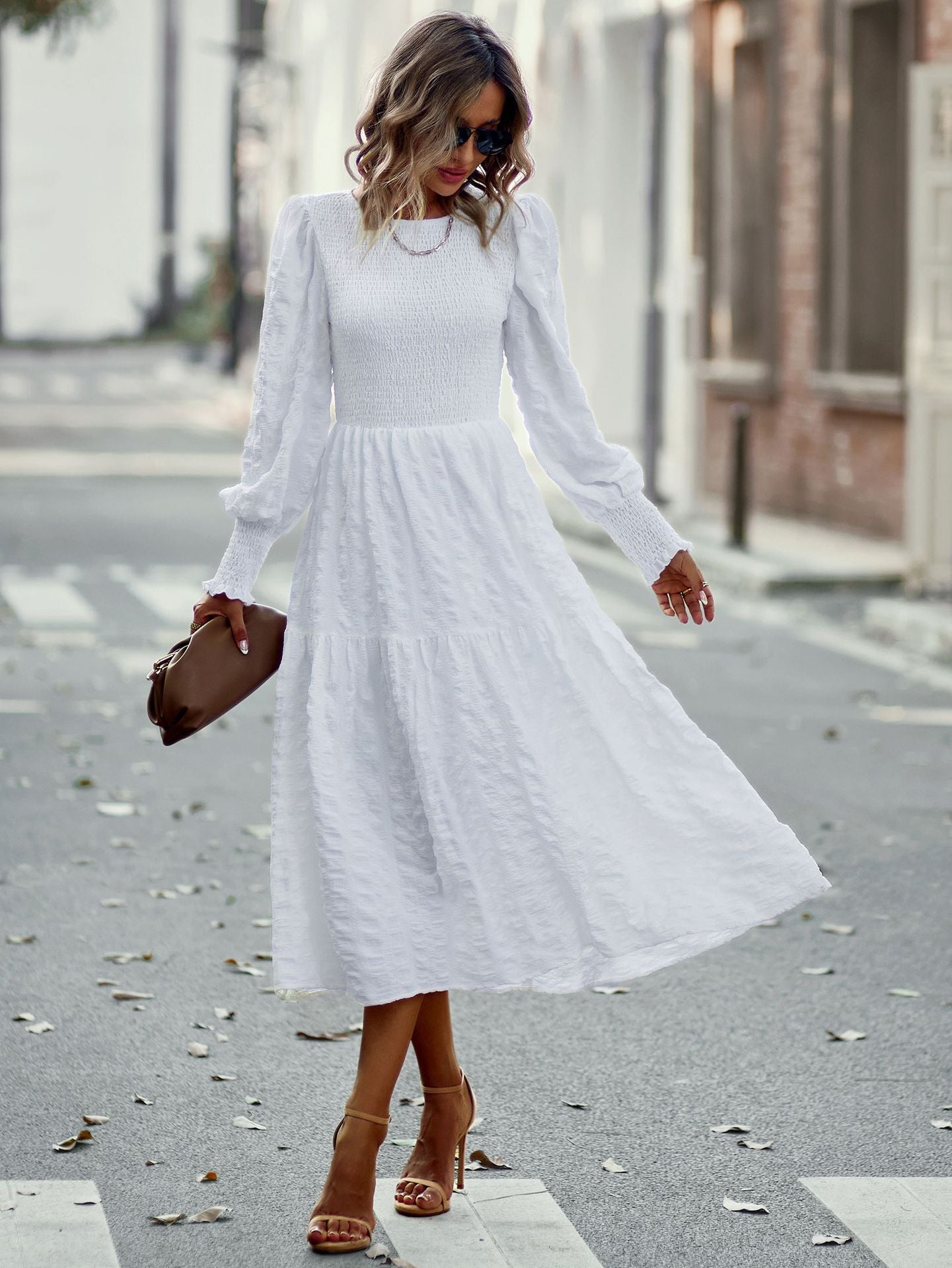 Bohemia A-line Solid Lantern Sleeve Maxi Dress