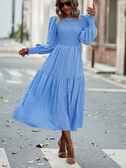 Bohemia A-line Solid Lantern Sleeve Maxi Dress