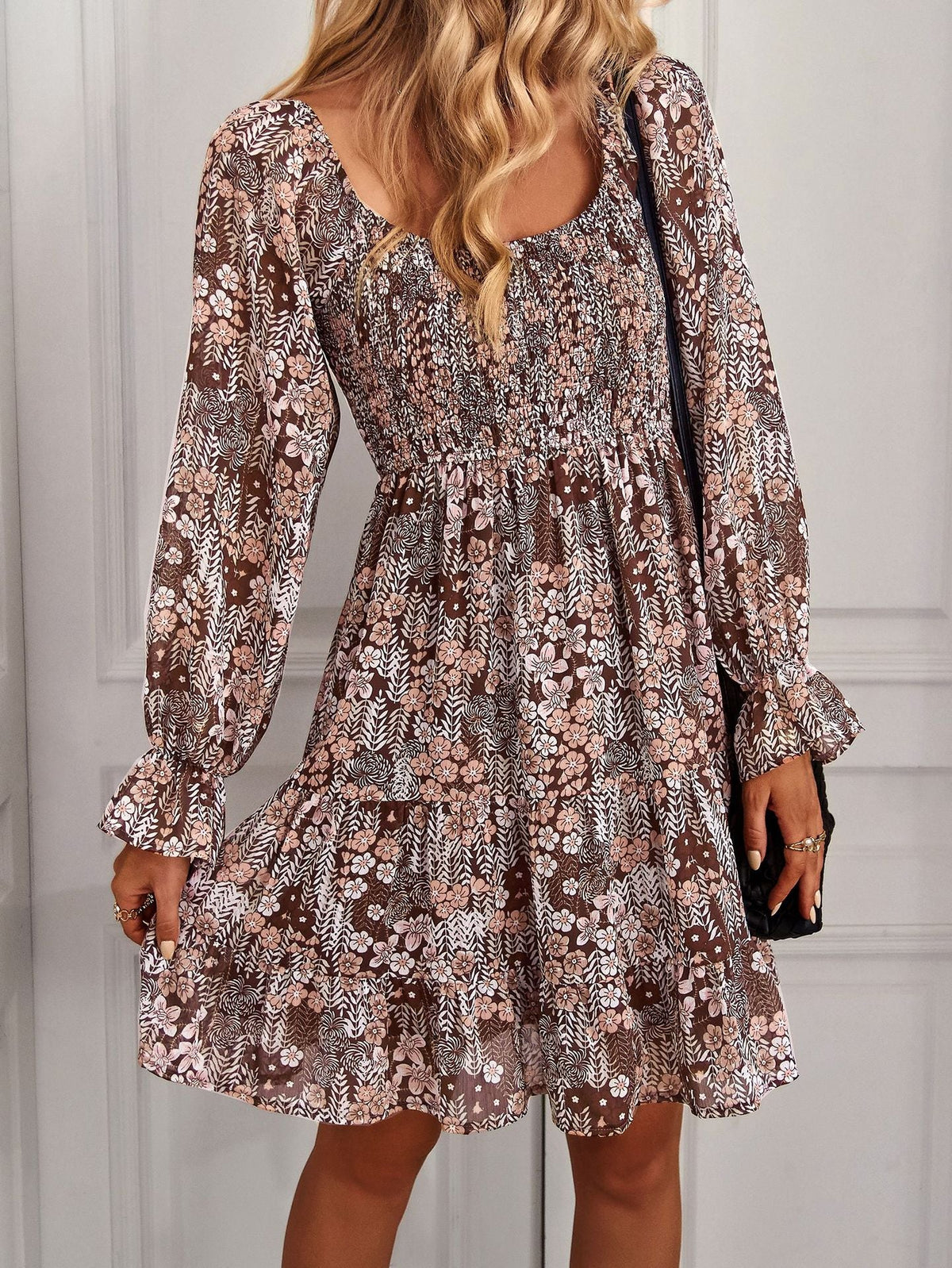 Bohemia Floral Print Ruffles Elastic Waist Mini Dress