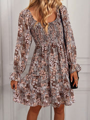 Bohemia Floral Print Ruffles Elastic Waist Mini Dress